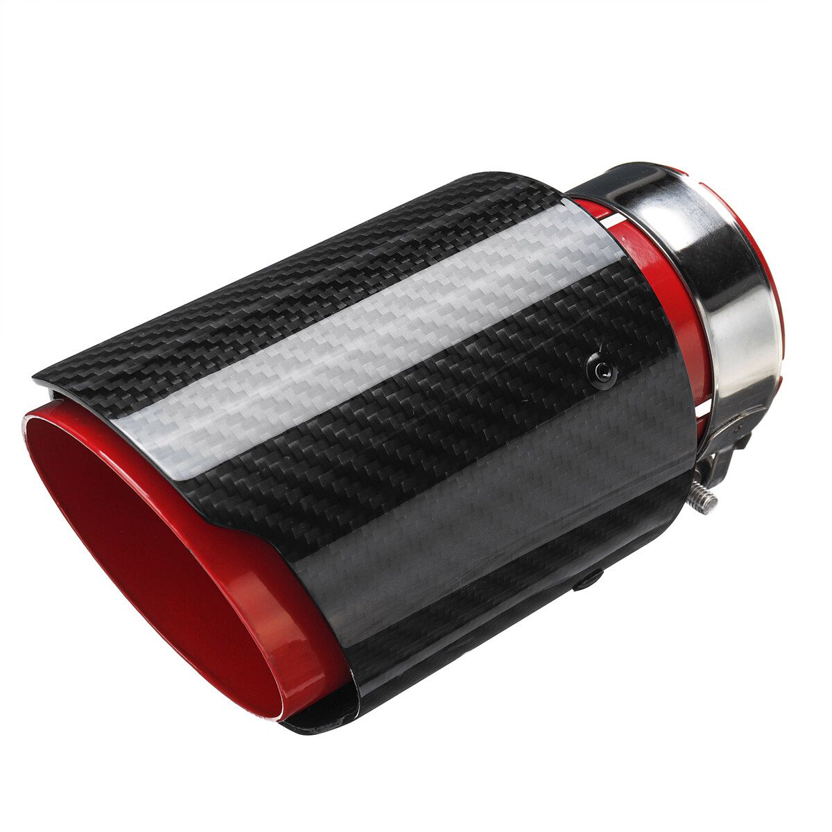 Car Exhaust Tip Muffler Pipe Red Steel Black Carbon Fiber 2.5" Inlet Universal [Black, Red]