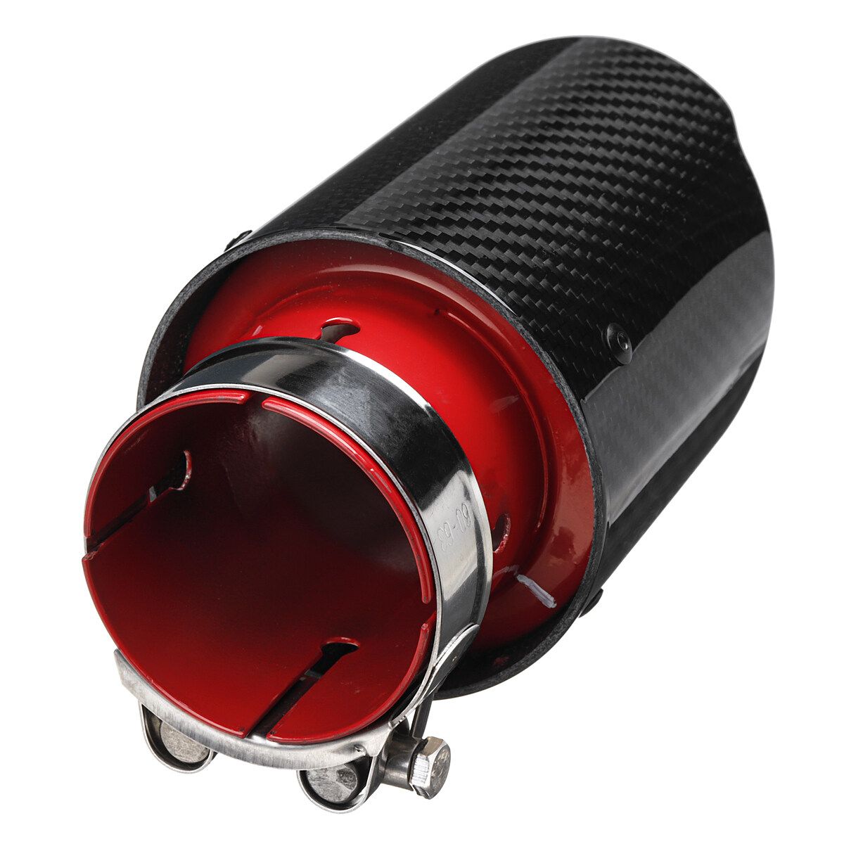 Car Exhaust Tip Muffler Pipe Red Steel Black Carbon Fiber 2.5" Inlet Universal [Black, Red]