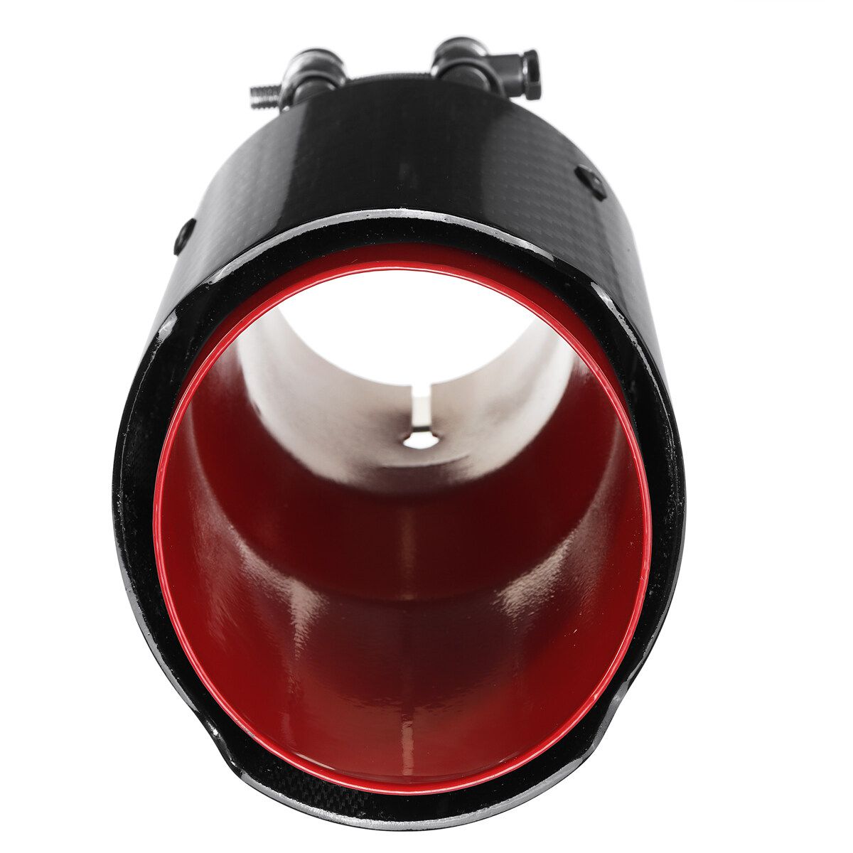 Car Exhaust Tip Muffler Pipe Red Steel Black Carbon Fiber 2.5" Inlet Universal [Black, Red]