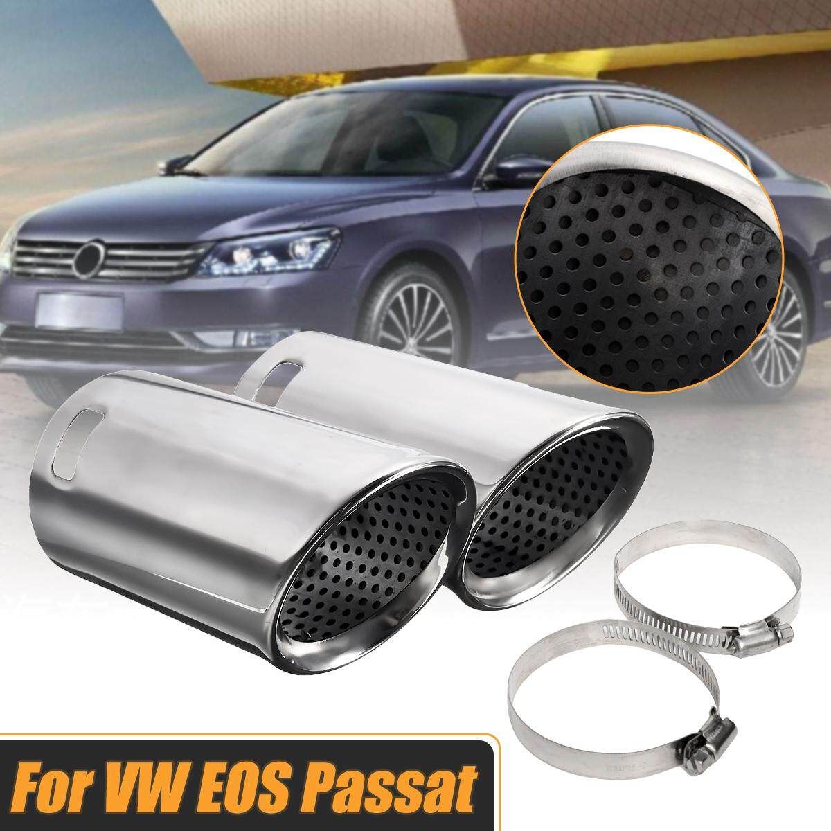 2PCS Chrome Exhaust Muffler Tail Pipes Tips W/Clamps For VW Passat B6 CC Estate