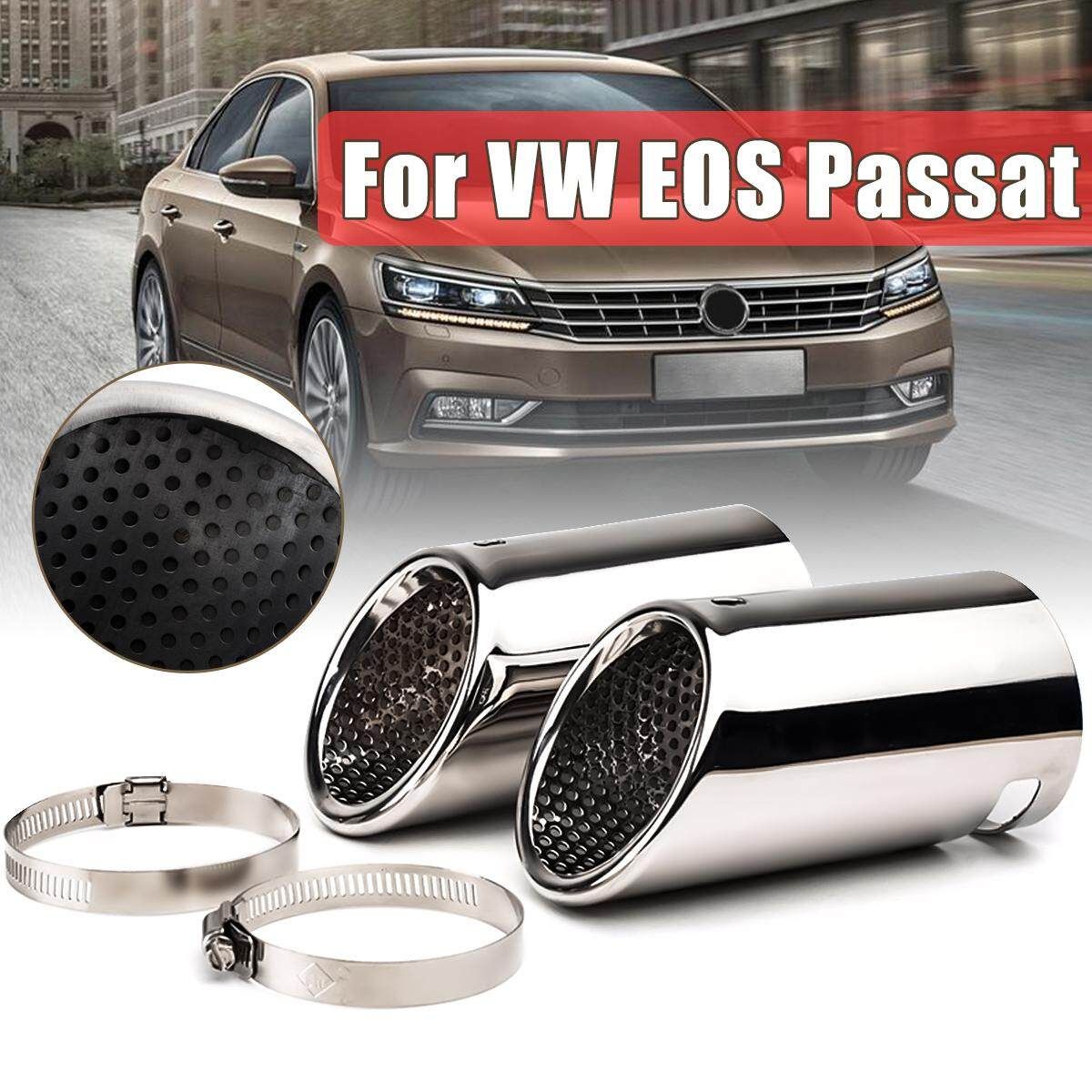 2PCS Chrome Exhaust Muffler Tail Pipes Tips W/Clamps For VW Passat B6 CC Estate