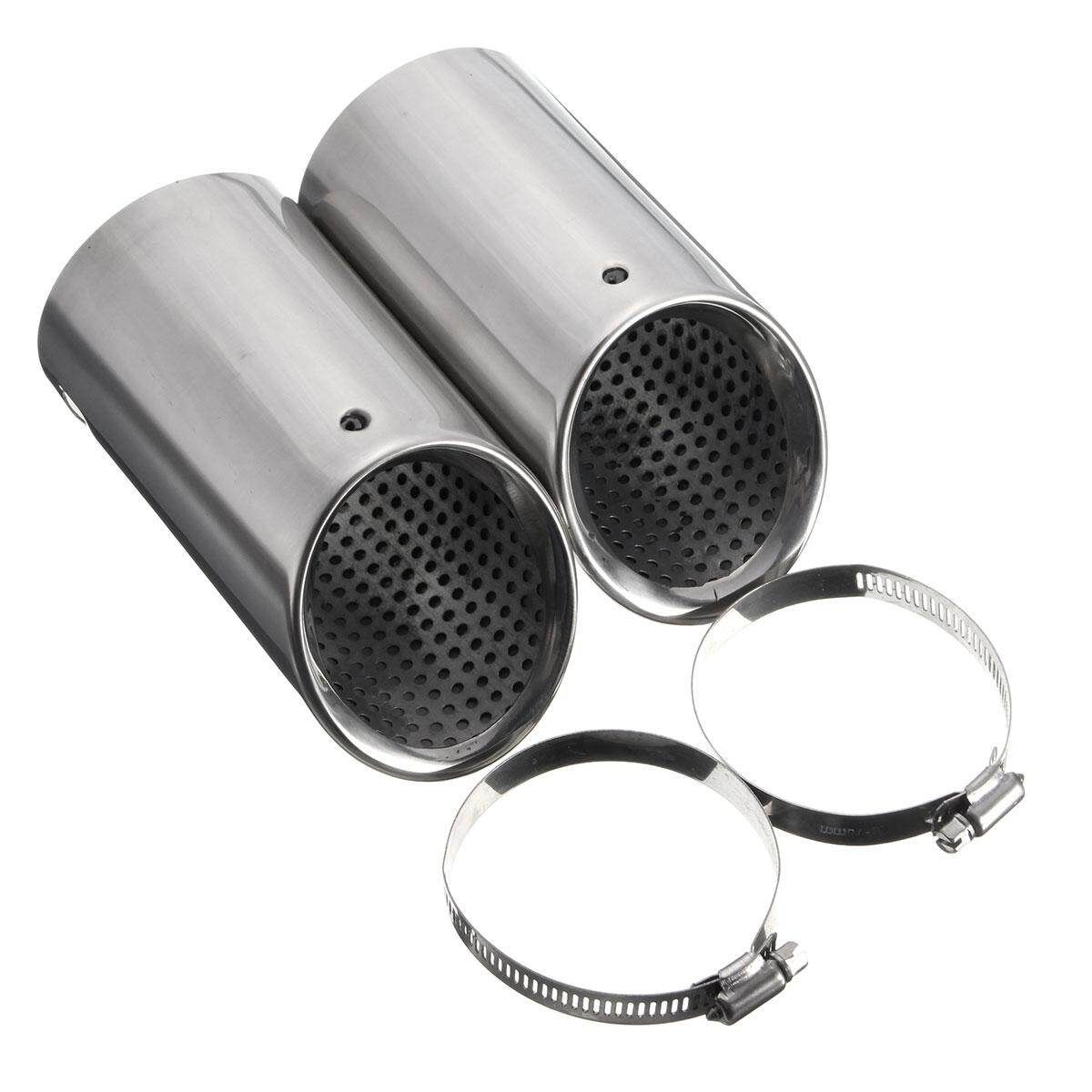 2PCS Chrome Exhaust Muffler Tail Pipes Tips W/Clamps For VW Passat B6 CC Estate