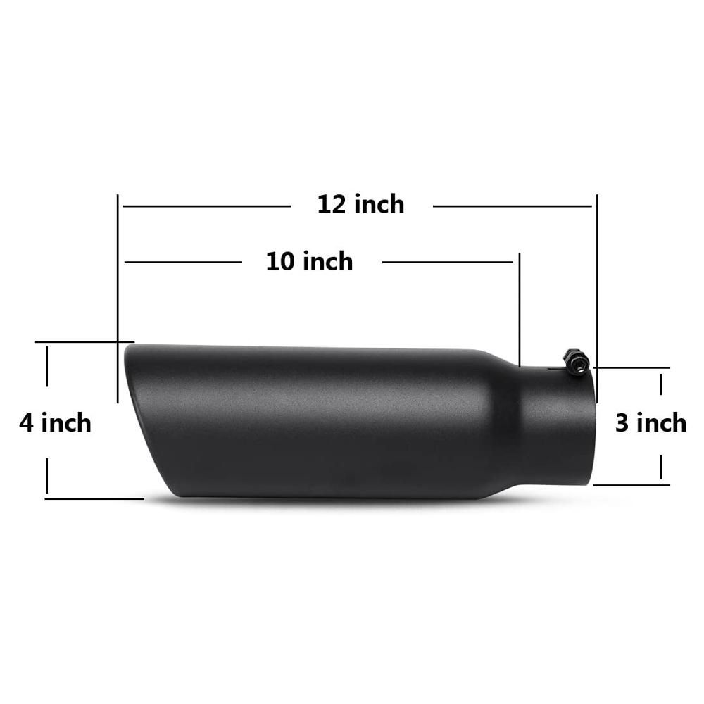 3 Inch Black Exhaust Tip, for Truck, 3x4x12 Inch Bolt/Clamp