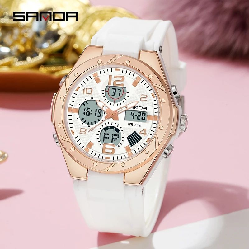 Fashion Ladies Digital Watch LED Light Dual Time