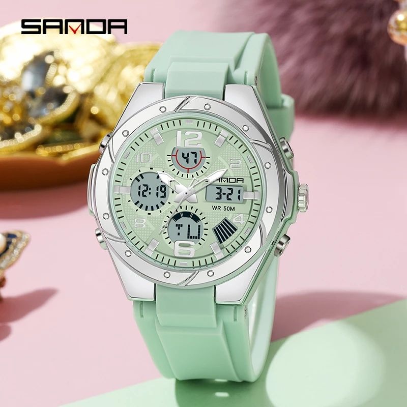 Fashion Ladies Digital Watch LED Light Dual Time