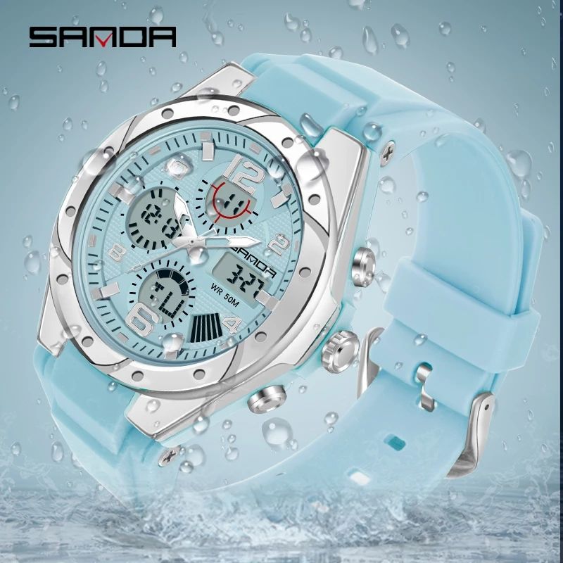 Fashion Ladies Digital Watch LED Light Dual Time
