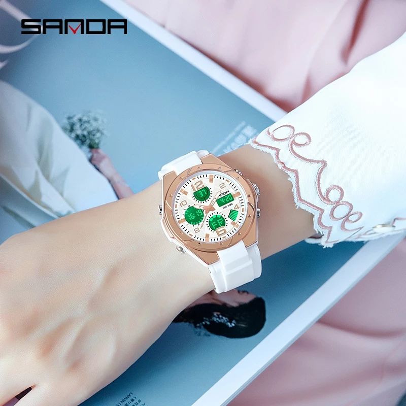 Fashion Ladies Digital Watch LED Light Dual Time