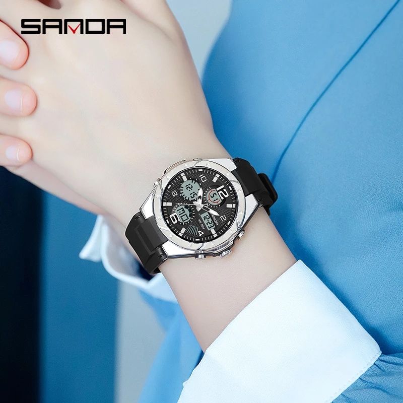 Fashion Ladies Digital Watch LED Light Dual Time