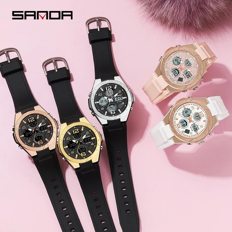 Fashion Ladies Digital Watch LED Light Dual Time