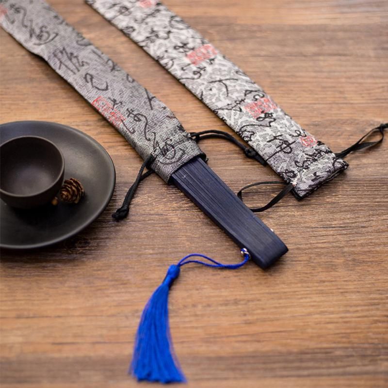 Long Decorative Storage Bag Drawing Chinese Cover Retro Folding Ancient Case Eastern Style Pouch Shape Hand String Fan Gift