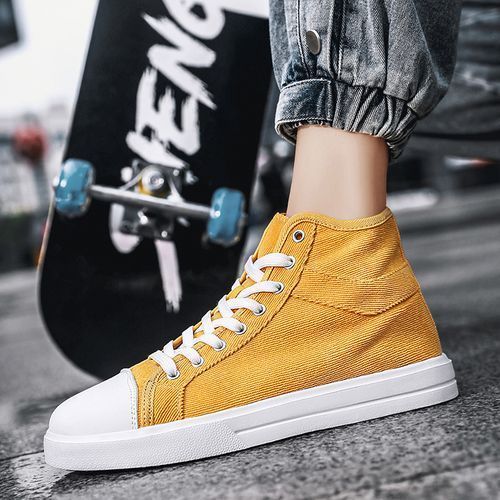 New Trendy Canvas Sneakers Men High-top Shoes EUR Size 36-46 Unisex Fashion Sneakers Comfort Outdoor Casual Skateboard Sports Shoes Students Classic All-match Breathable Canvas Walking Shoes Yellow
