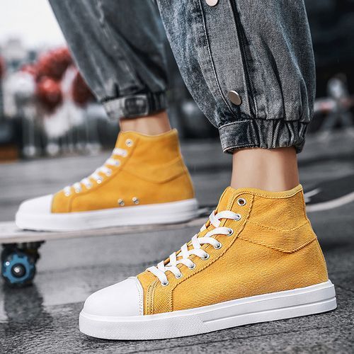New Trendy Canvas Sneakers Men High-top Shoes EUR Size 36-46 Unisex Fashion Sneakers Comfort Outdoor Casual Skateboard Sports Shoes Students Classic All-match Breathable Canvas Walking Shoes Yellow