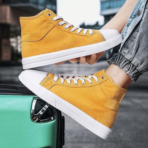 New Trendy Canvas Sneakers Men High-top Shoes EUR Size 36-46 Unisex Fashion Sneakers Comfort Outdoor Casual Skateboard Sports Shoes Students Classic All-match Breathable Canvas Walking Shoes Yellow
