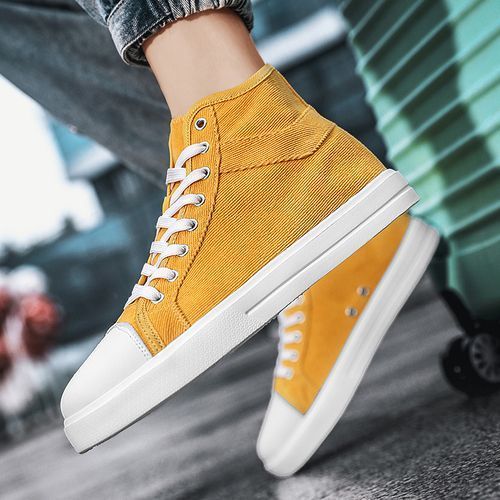 New Trendy Canvas Sneakers Men High-top Shoes EUR Size 36-46 Unisex Fashion Sneakers Comfort Outdoor Casual Skateboard Sports Shoes Students Classic All-match Breathable Canvas Walking Shoes Yellow