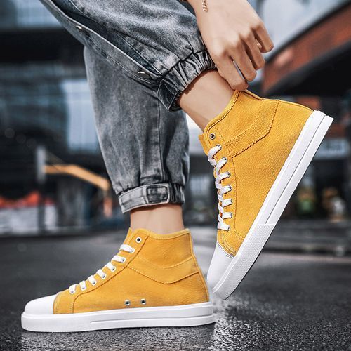 New Trendy Canvas Sneakers Men High-top Shoes EUR Size 36-46 Unisex Fashion Sneakers Comfort Outdoor Casual Skateboard Sports Shoes Students Classic All-match Breathable Canvas Walking Shoes Yellow