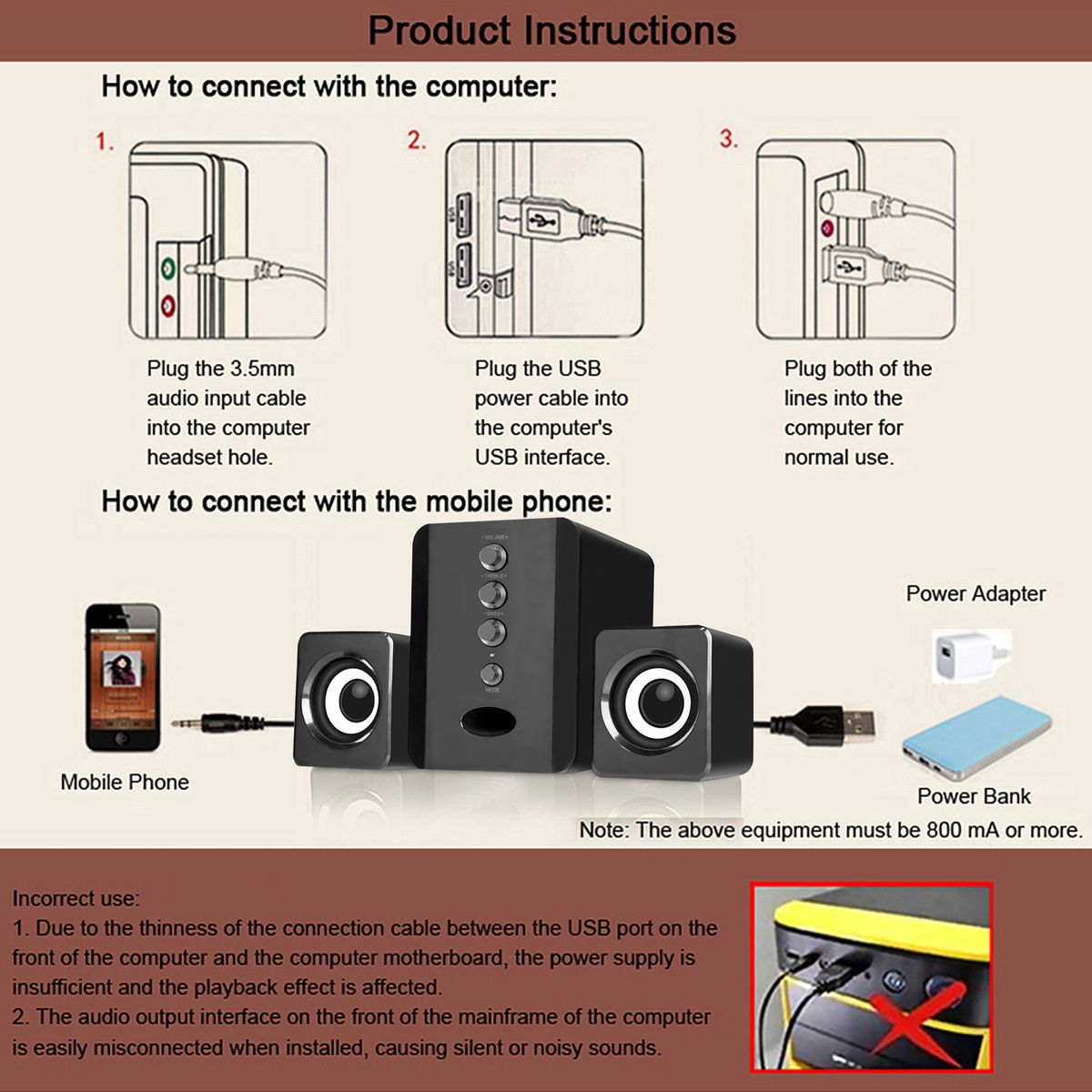 D-202 USB Wired Combination Speakers Computer Speakers