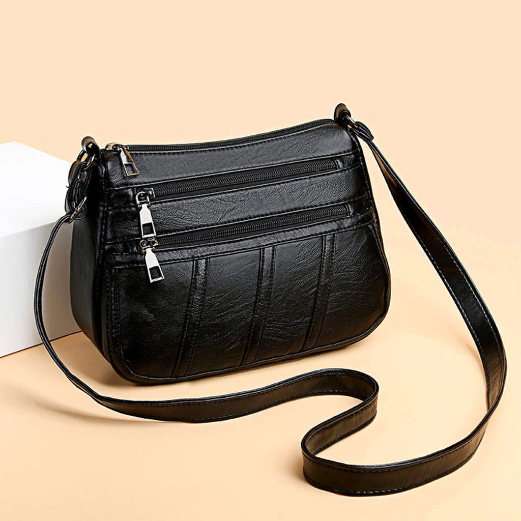 Ladies Cross Body Bag PU Leather Messenger Bag Shoulder Handbag Black