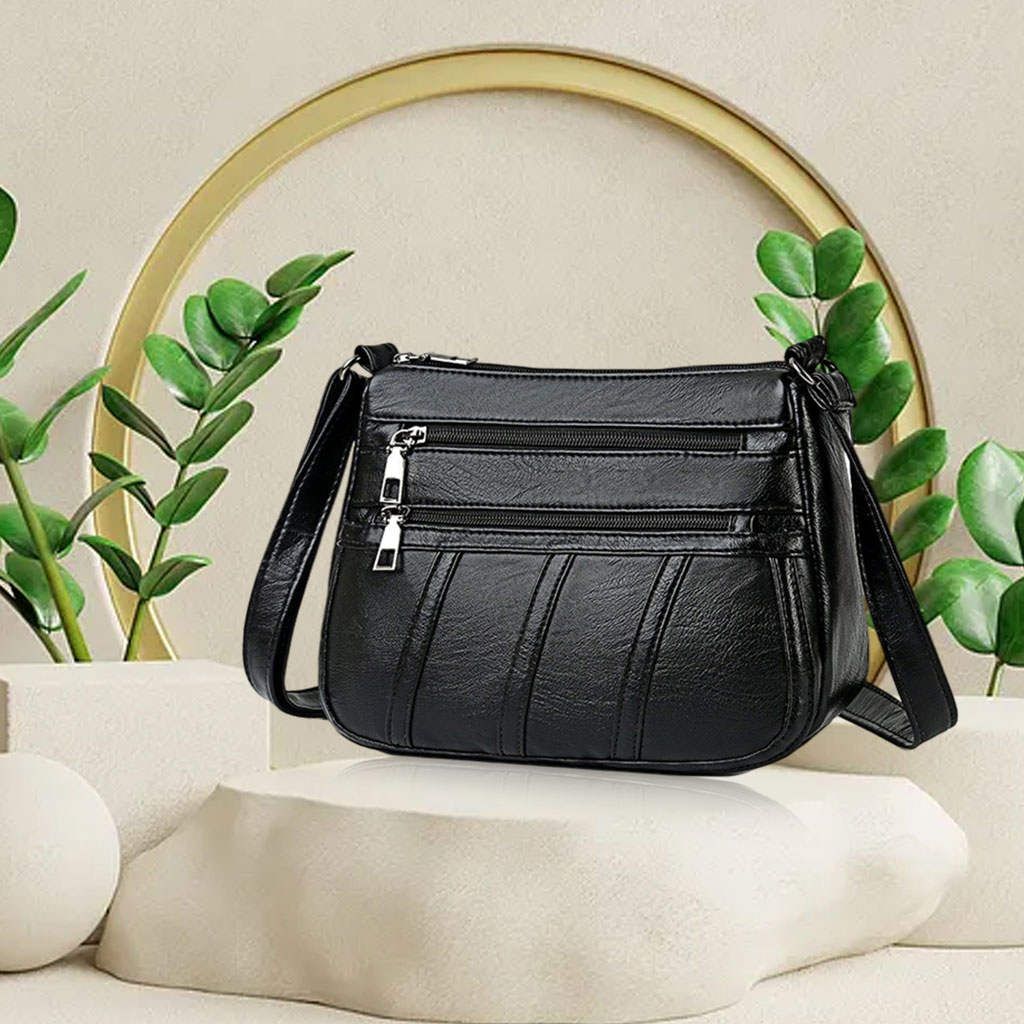 Ladies Cross Body Bag PU Leather Messenger Bag Shoulder Handbag Black