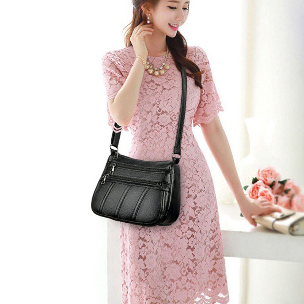 Ladies Cross Body Bag PU Leather Messenger Bag Shoulder Handbag Black