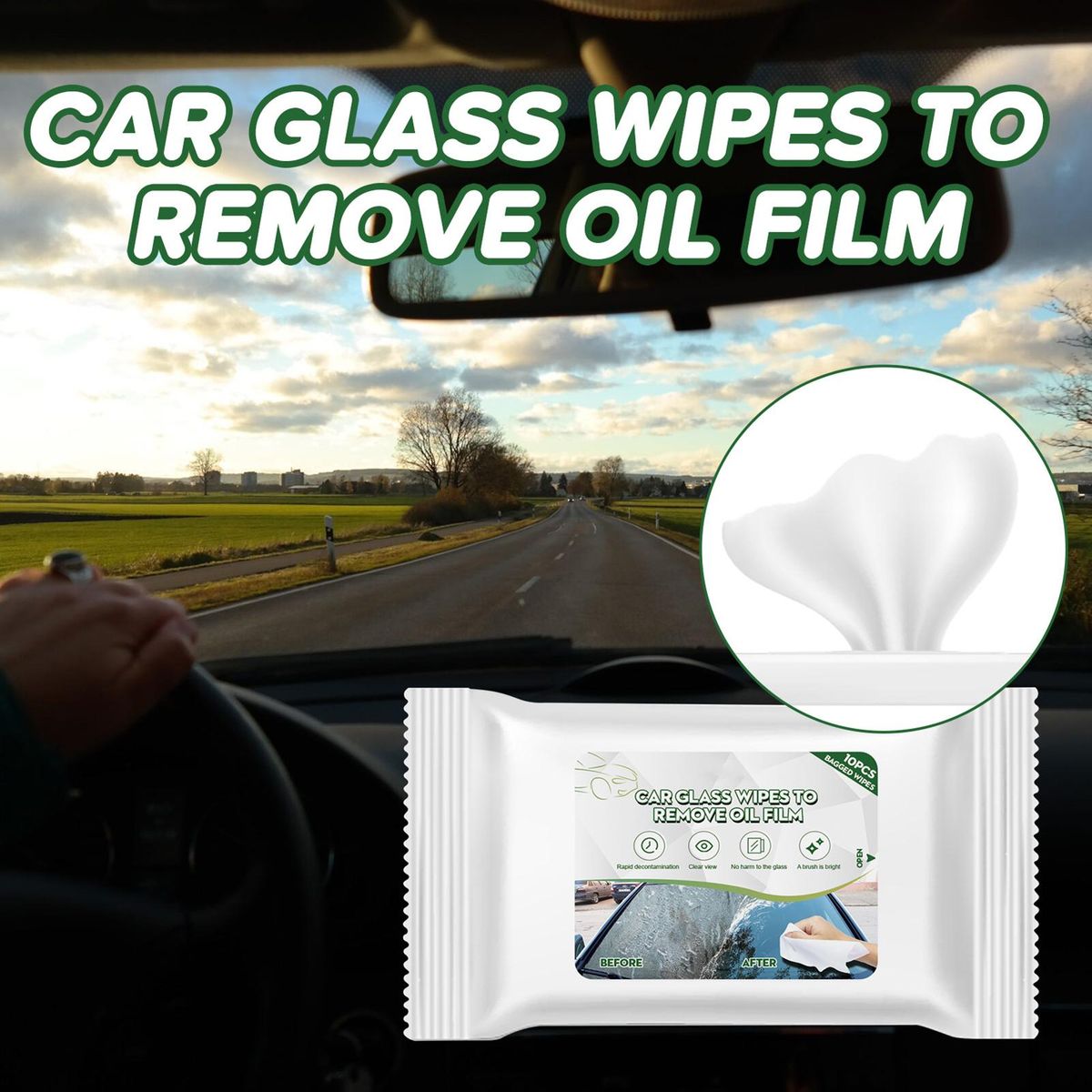 10Pcs Car Oil Stain Cleaner Car Glass Oil Film Removing Wet Wipes White