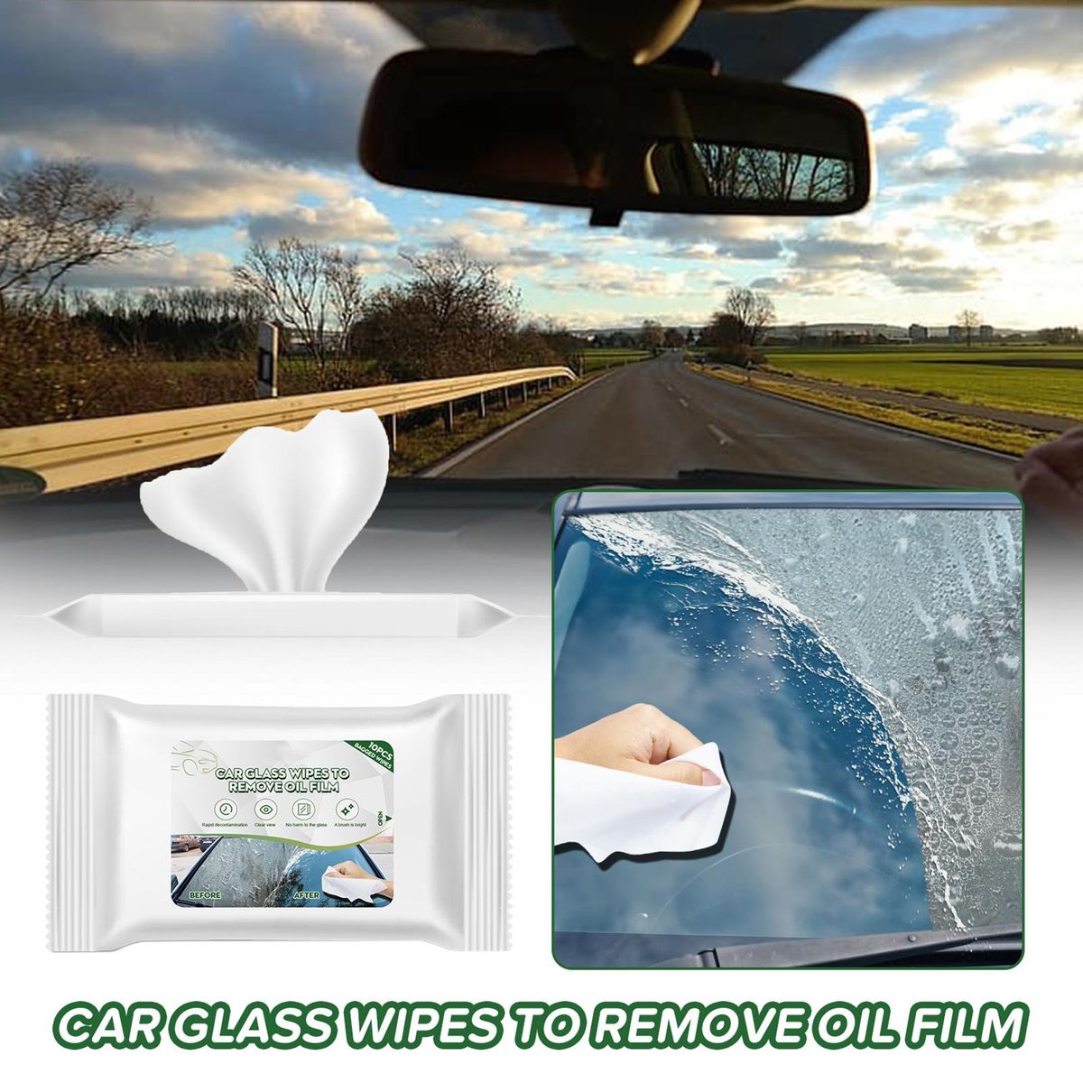 10Pcs Car Oil Stain Cleaner Car Glass Oil Film Removing Wet Wipes White