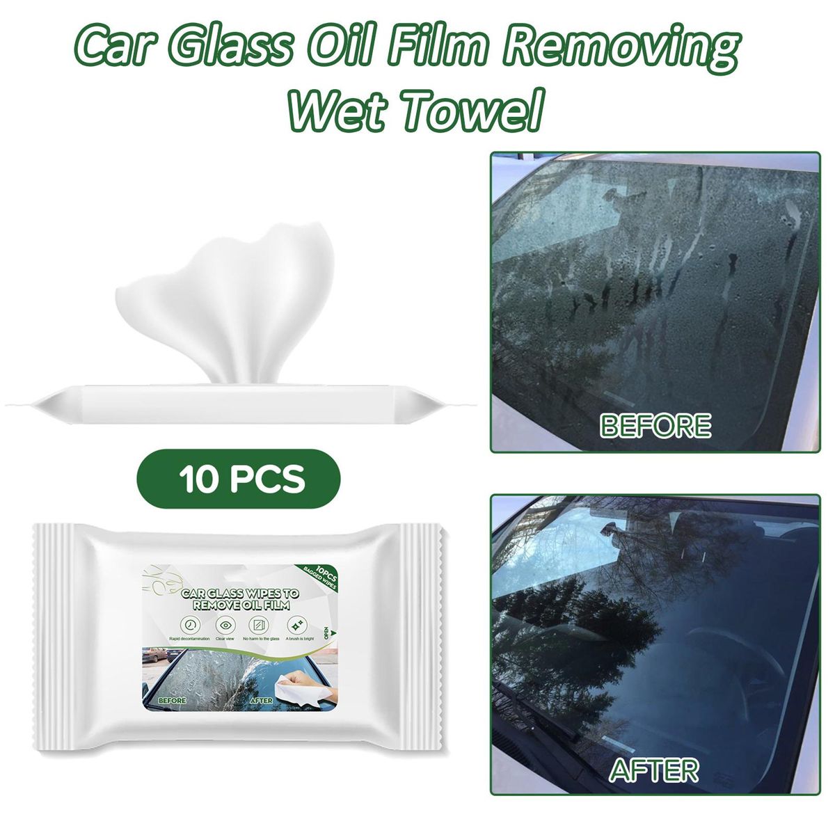 10Pcs Car Oil Stain Cleaner Car Glass Oil Film Removing Wet Wipes White