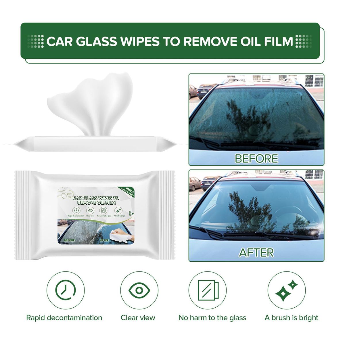 10Pcs Car Oil Stain Cleaner Car Glass Oil Film Removing Wet Wipes White