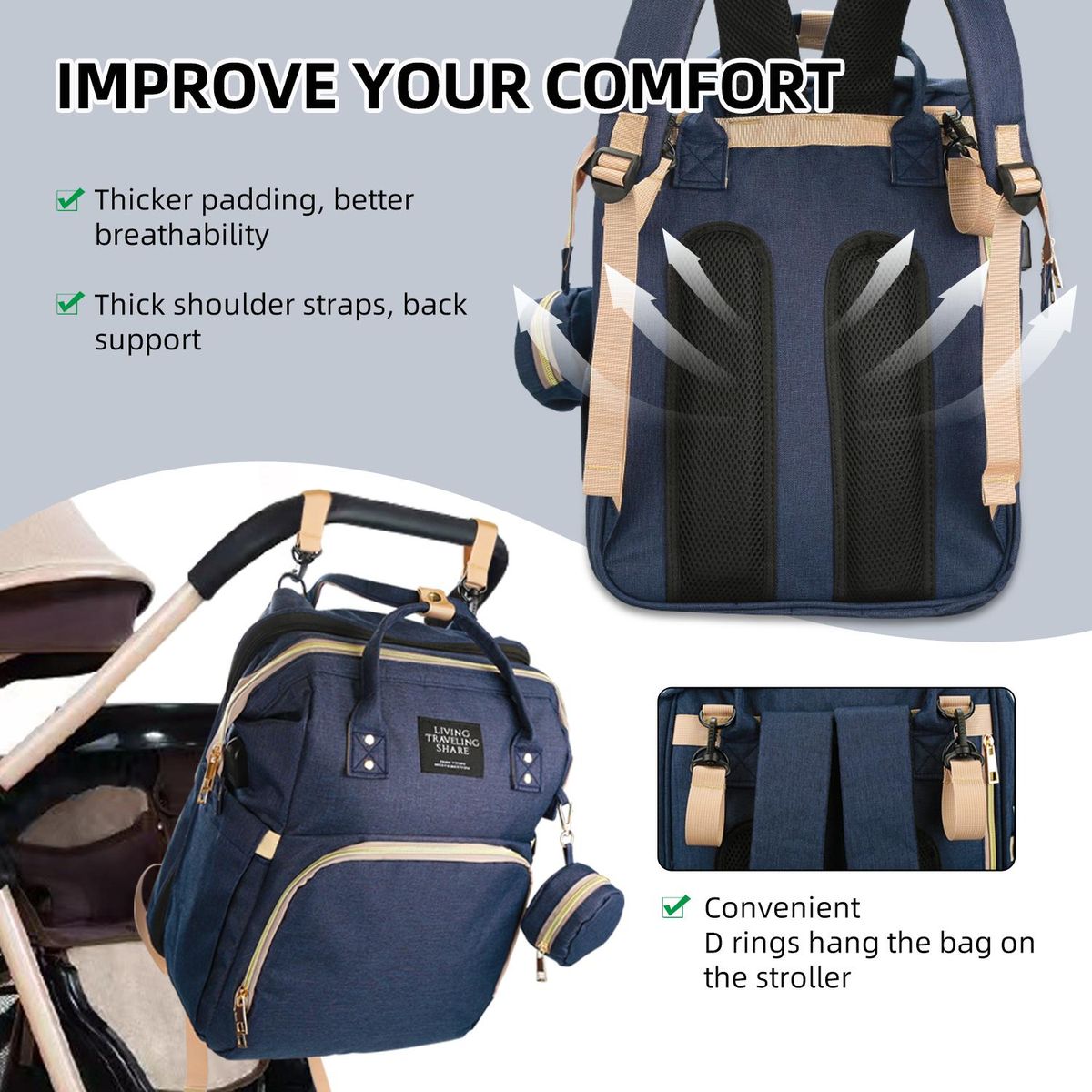 New Mummy Bag Multifunctional Large Capacity Folding Crib Mummy Bag Bed Fashion Mom Mother and Baby Bag Factory Upgrade Dark Blue -