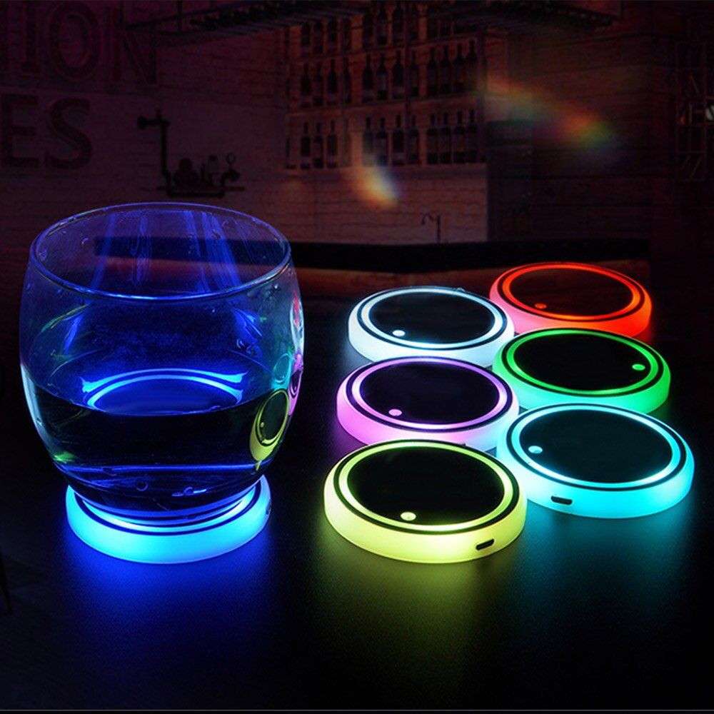 2Pc Universal New Led Car Cup Holder Bottom Pad LED Light Cover Trim Atmosphere Lamp Lights Anti-slip Mat Colorful Light Coaster Color