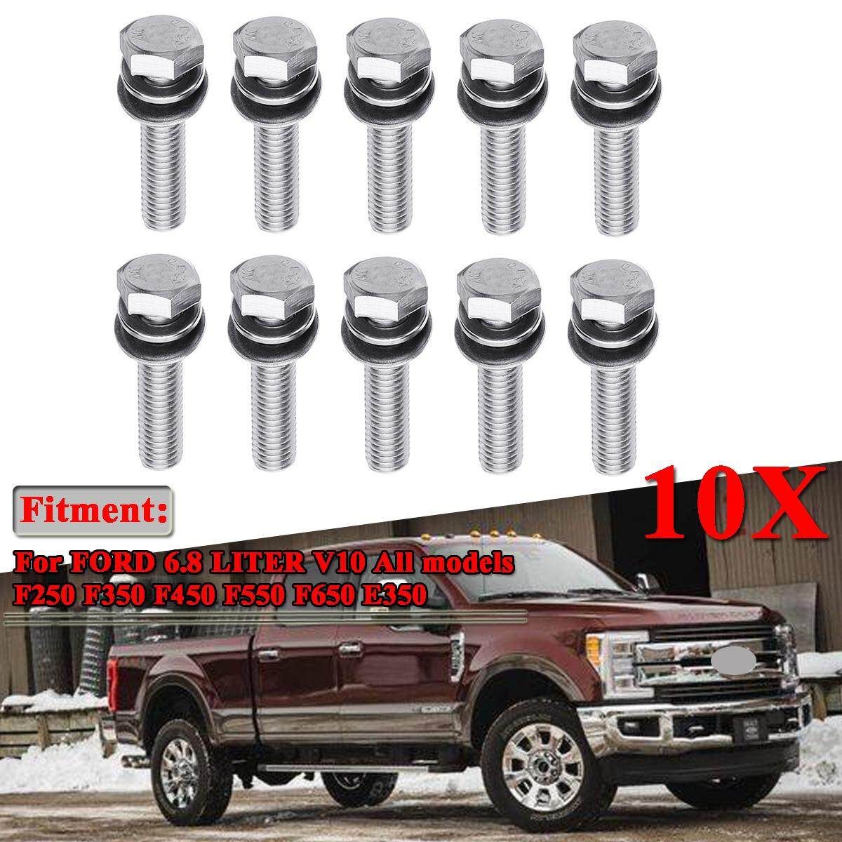 Stainless Steel Exhaust Manifold Studs Stud Bolt Nuts Kit For Ford 6.8 LITER V10