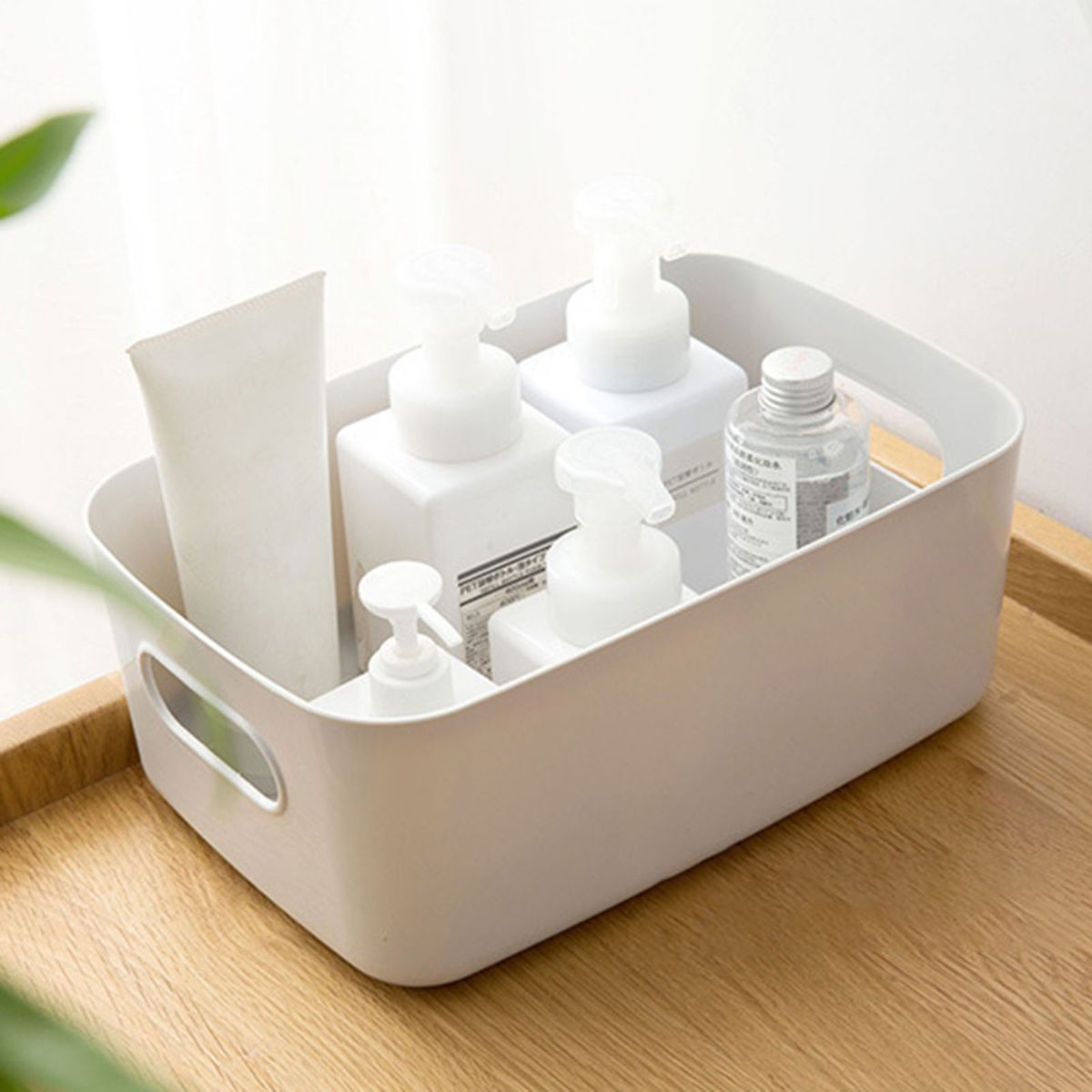 Storage Basket Solid Color Space-Saving Plastic Tissue-White
