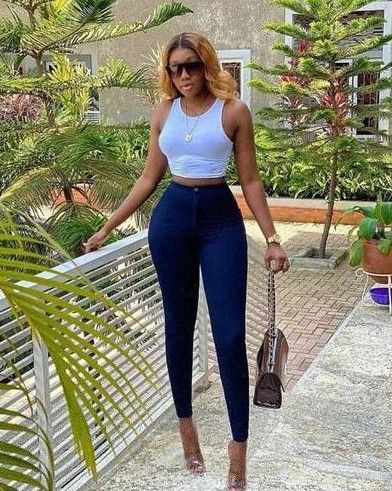 Ladies High Waist Jean- Navy Blue