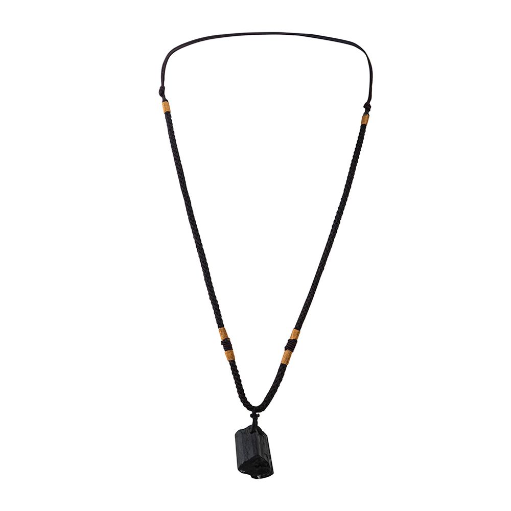 Women Men Black Natural Tourmaline Stone Pendant Necklace