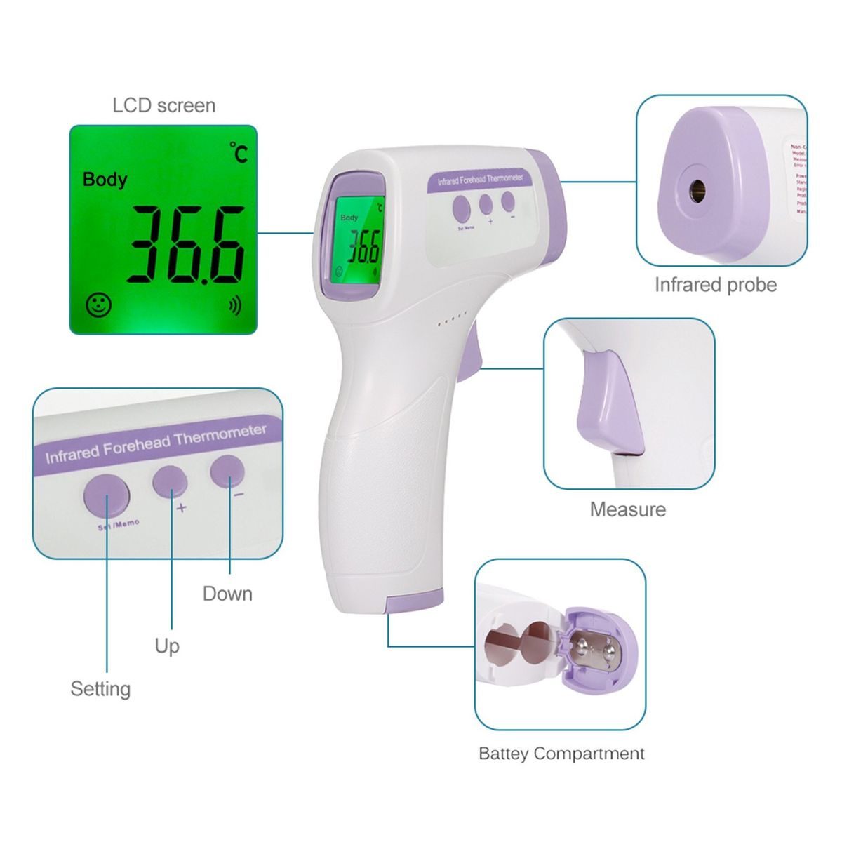 Digital Infrared Forehead Thermometer LCD IR Thermometer