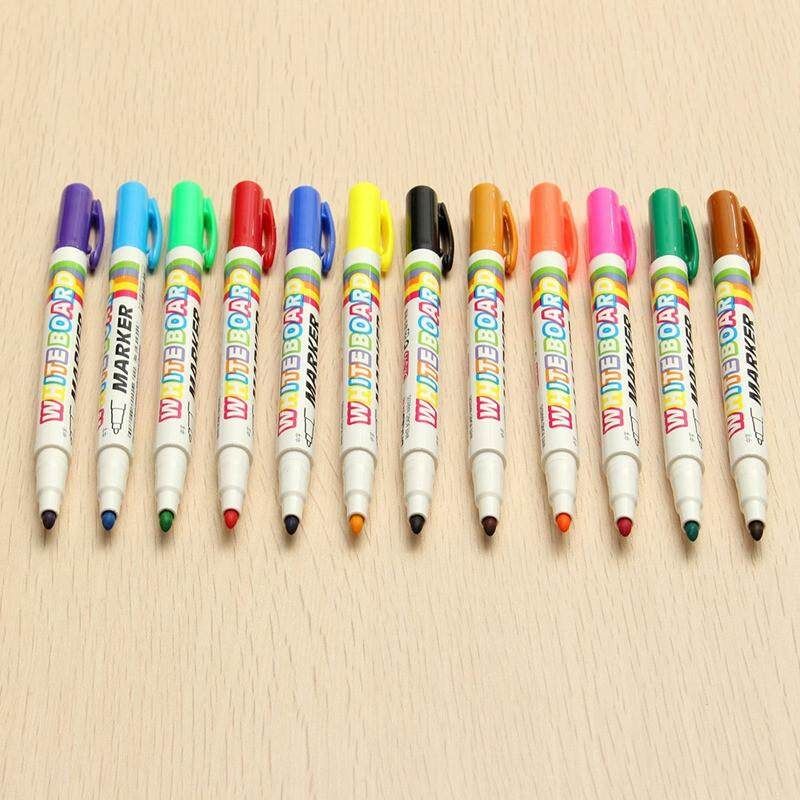 12 Colors White Board Maker Pen White Board Whiteboard Marker Chalk Erasable Glass Ceramics Maker Pen Easy Erasing