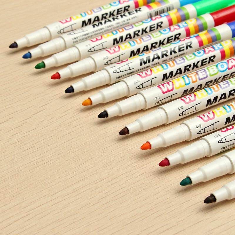 12 Colors White Board Maker Pen White Board Whiteboard Marker Chalk Erasable Glass Ceramics Maker Pen Easy Erasing