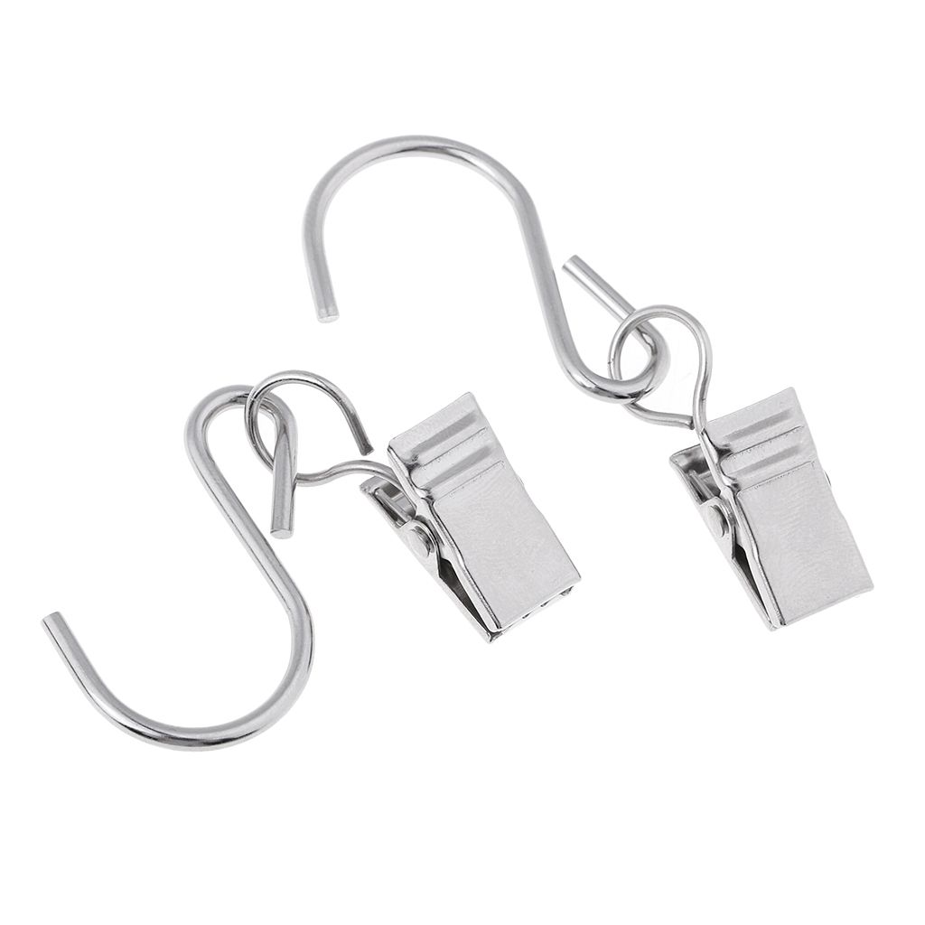 10 Pieces Hanger Clips With S Hook For Hanging, Metal Curtain Clip