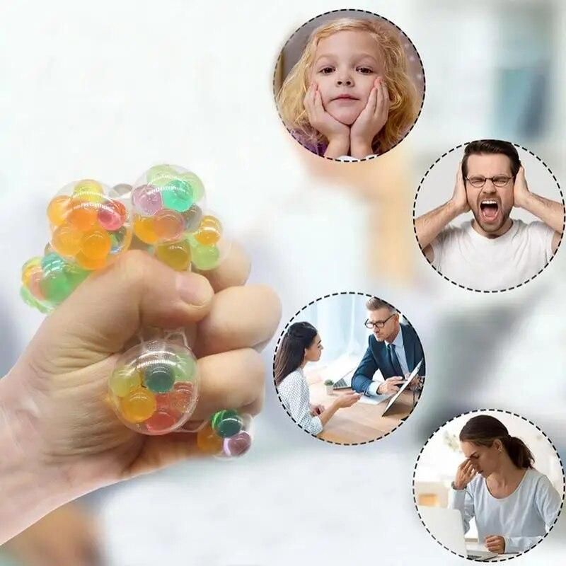 Squeeze Toy Ball Fidgets Toy Soft Rainbow Sensory Ball 3pcs Squish Balls Singular Toys With Colorful Beads Non-sticky Cute Pinch