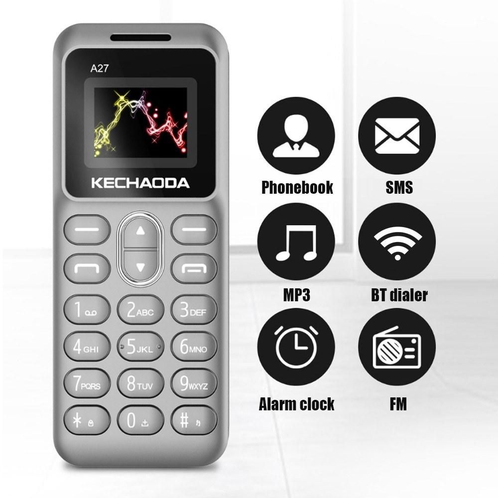 KECHAODA A27 2G GSM Feature Phone Dual SIM 0.66” 32MB BT Dialer 350mAh Detachable Battery MP3/FM Mini Mobile Phones for Child Seniors