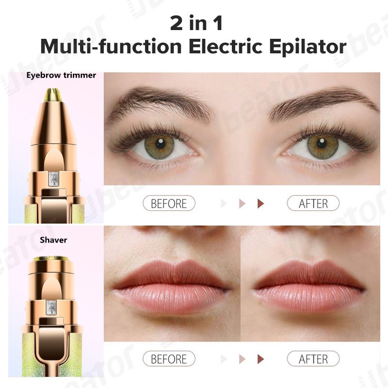 Painless Hair Removal Portable 2 In 1 Interchangeable Electric Epilator Shavers,Eyebrow Trimmer-N19