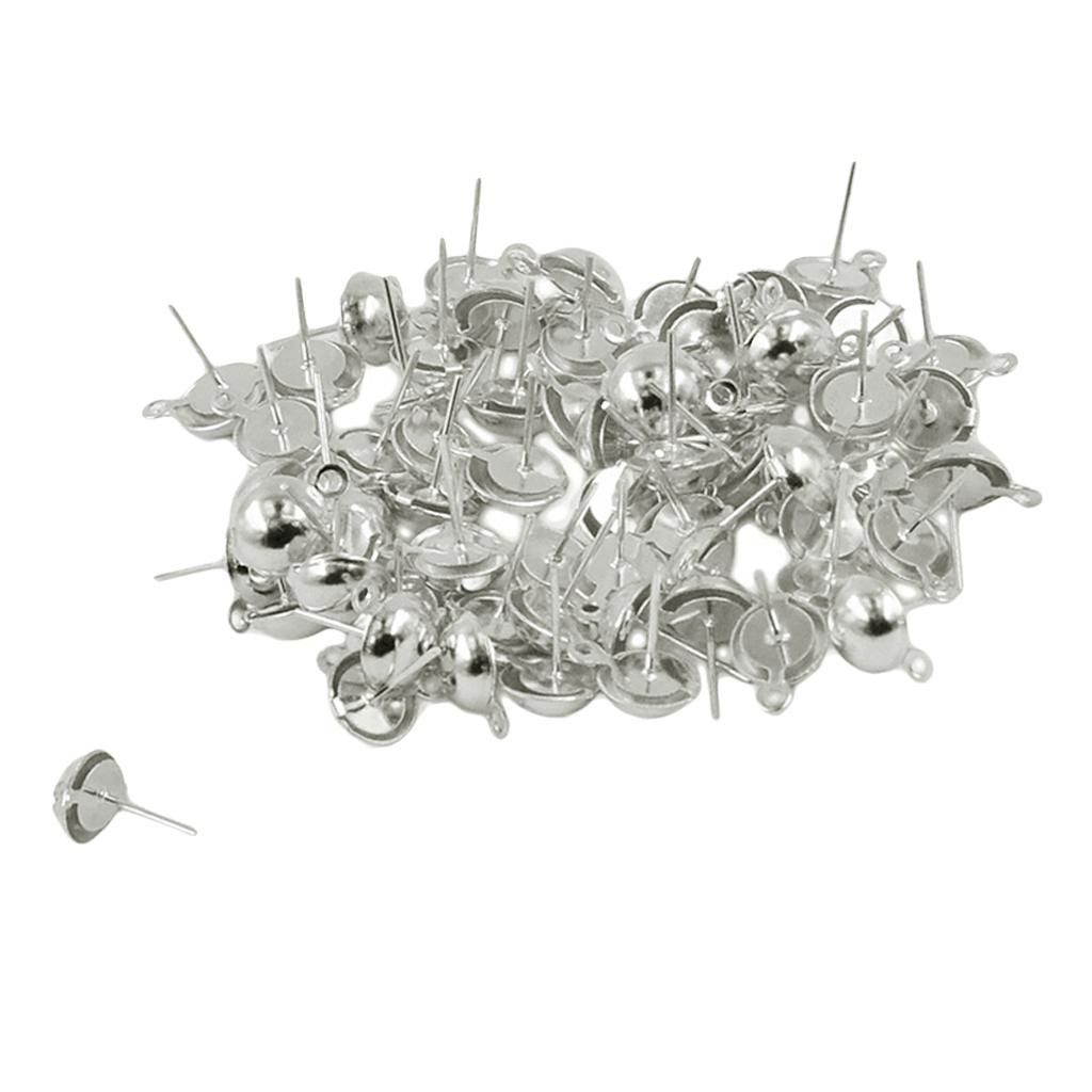 100pcs Half Round Ear Stud Earrings Blanks Base Settings DIY Silver