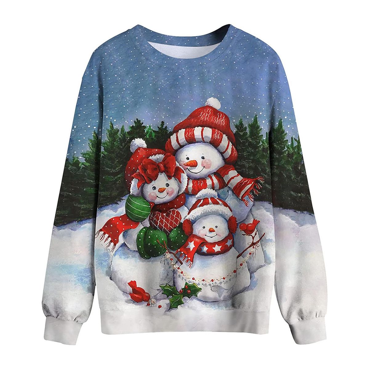 Women Christmas Sweatshirts Neck Long Sleeve Graphic Print Tees Pullov