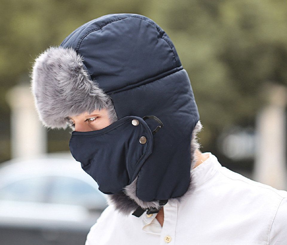 Winter Men's Aviator Hat Cold-proof Artificial Fur Russian Hat Thickened Ear Caps Windproof Biking Skiing Men's Winter Headwear-1