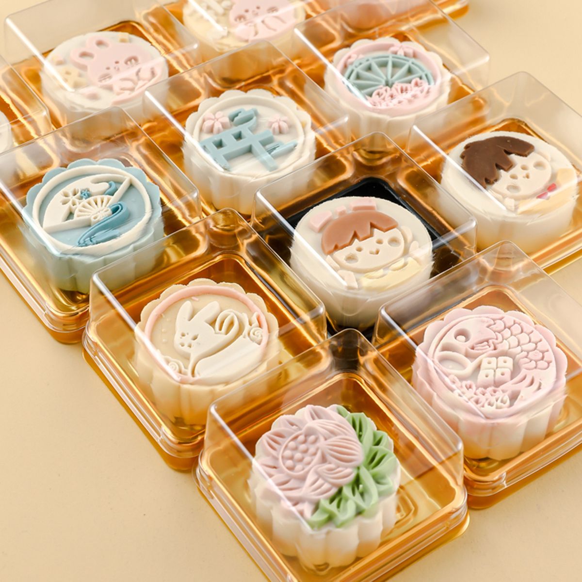 50Pcs Moon Cake Box Easy To Carry Cake Box Golden