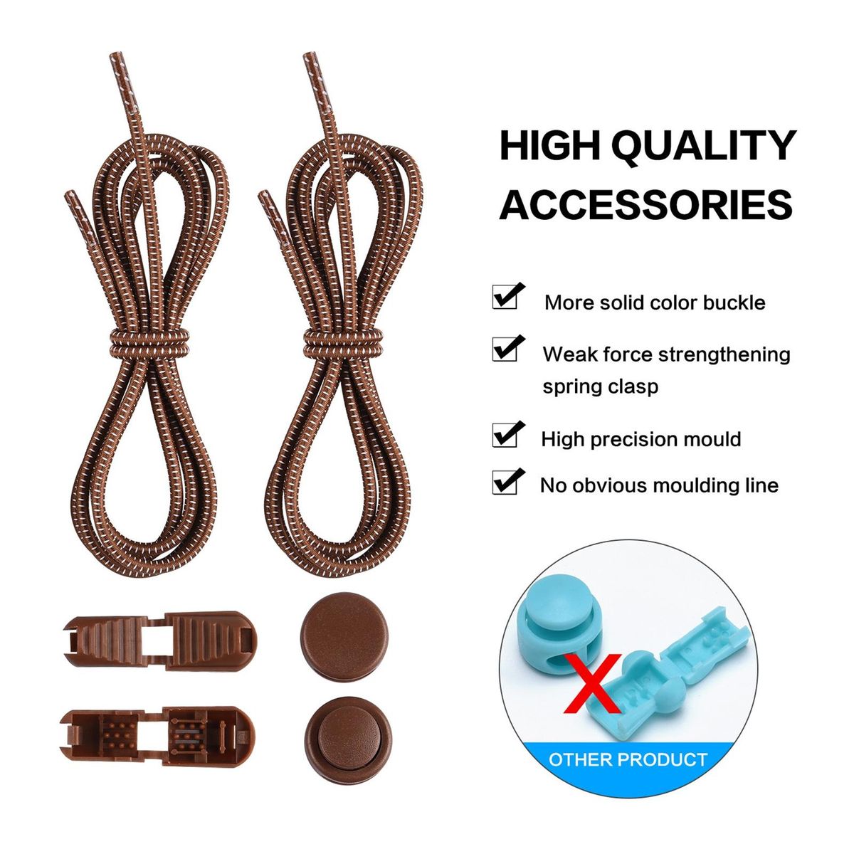 1 Set Tieless Shoelaces Elderly Children No Tie Shoes Strings Coffee