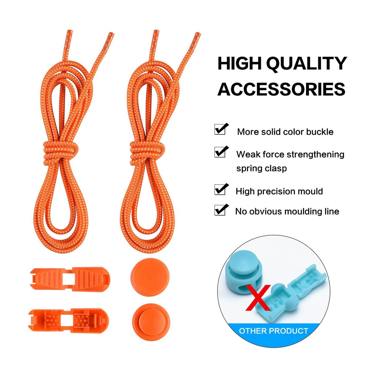 1 Set Tieless Shoelaces Elderly Children No Tie Shoes Strings Orange
