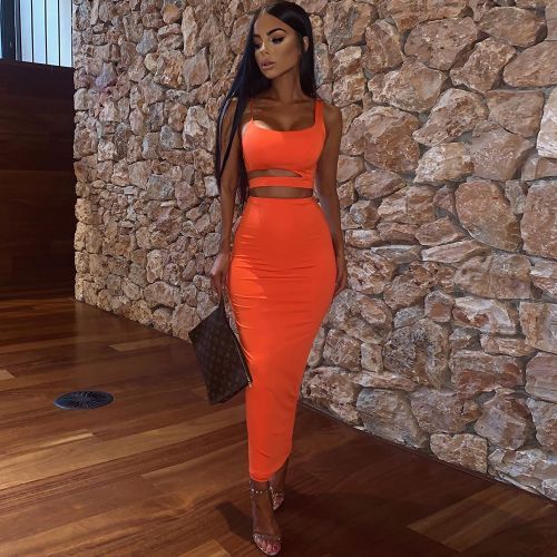 Women Autumn 2020 2Pcs Set Crop Top Hollow Out Buttock Skirts Two Piece Outfits Sexy Sets Ladies Wear（#green）
