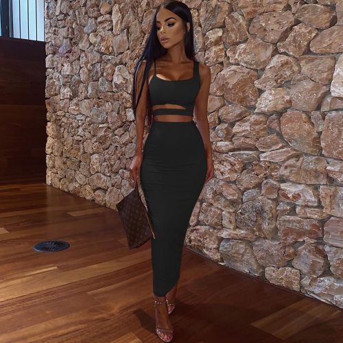 Women Autumn 2020 2Pcs Set Crop Top Hollow Out Buttock Skirts Two Piece Outfits Sexy Sets Ladies Wear（#green）