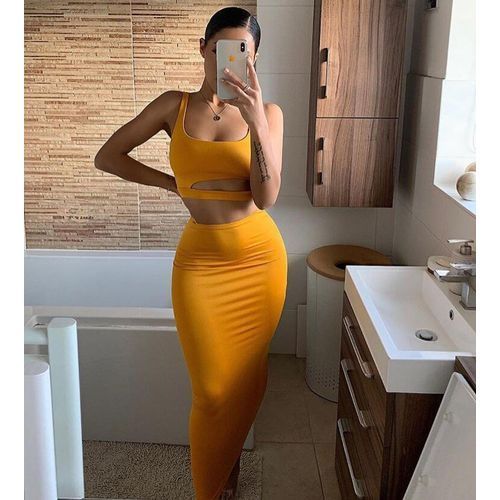 Women Autumn 2020 2Pcs Set Crop Top Hollow Out Buttock Skirts Two Piece Outfits Sexy Sets Ladies Wear（#green）