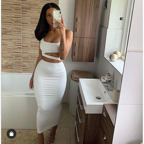 Women Autumn 2020 2Pcs Set Crop Top Hollow Out Buttock Skirts Two Piece Outfits Sexy Sets Ladies Wear（#green）